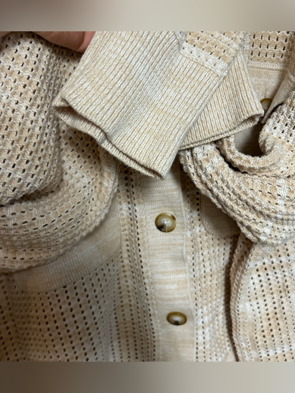 Anthropologie 2X Crocheted Pocket Collar Sweater Coat Sand Ivory Cardigan - Picture 10 of 16